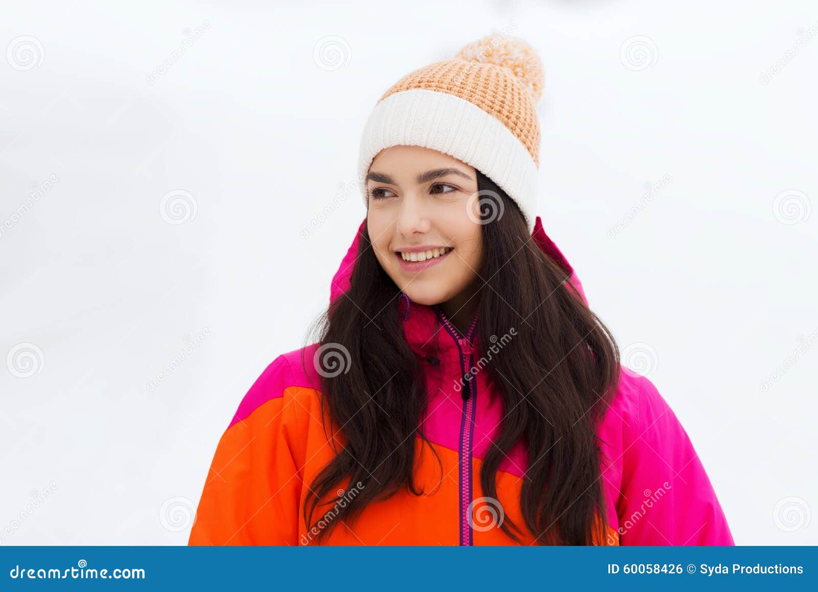 Happy Young Woman in Winter Clothes Outdoors Stock Photo - Image of ...