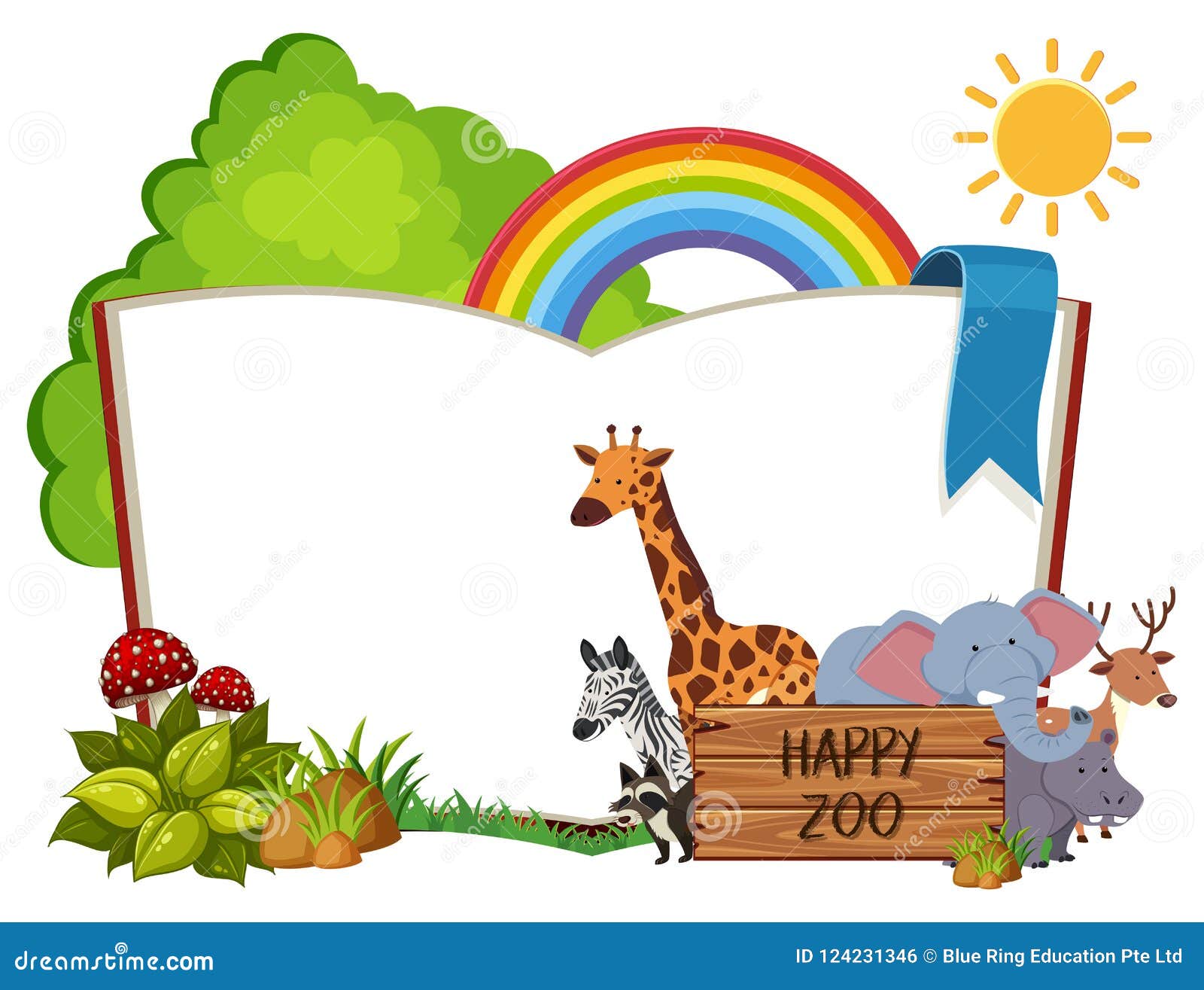 Happy Zoo Blank Book Frame Concept Stock Vector - Illustration of wild