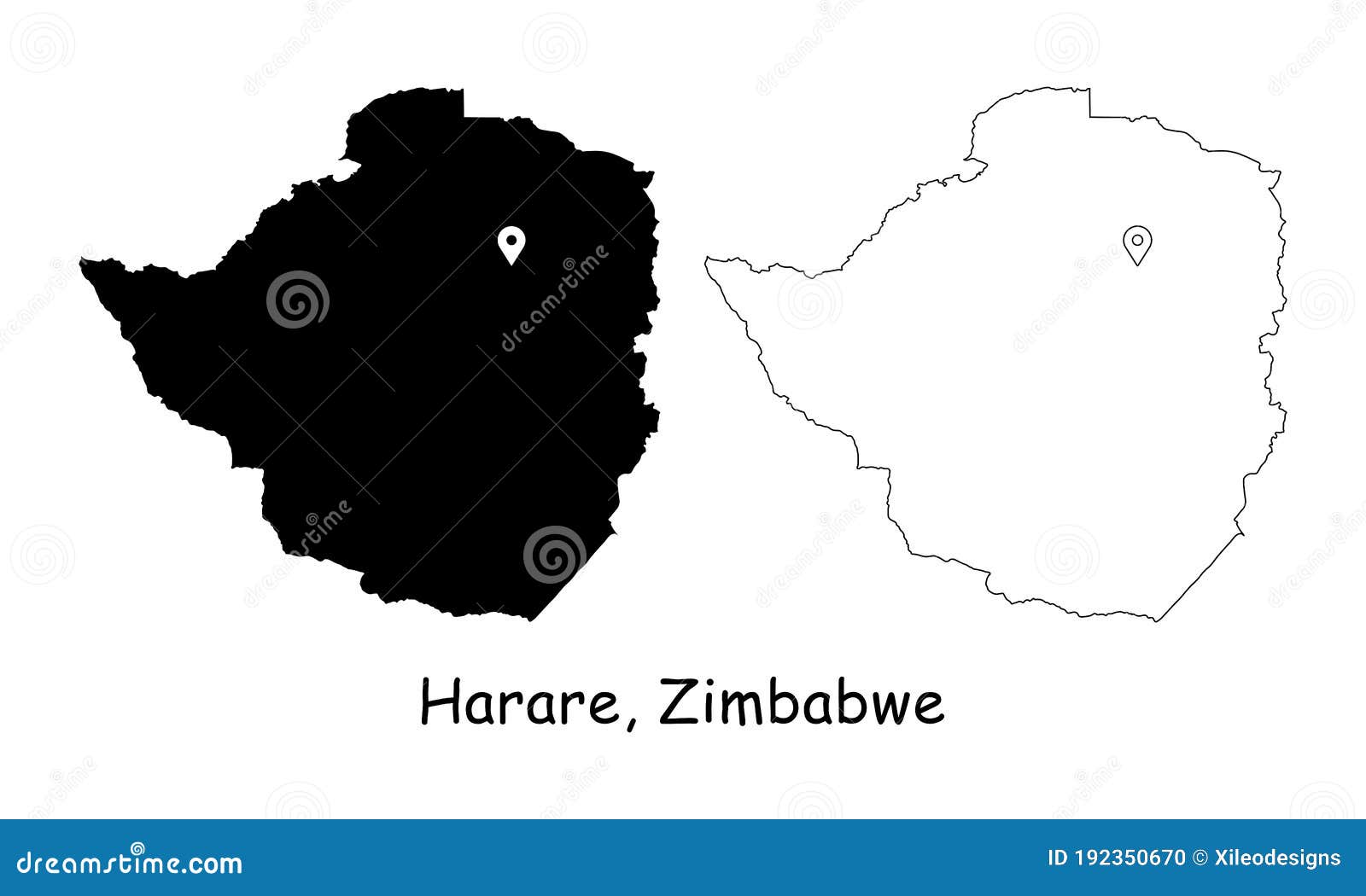 Harare, Zimbabwe. Detailed Country Map with Location Pin on Capital