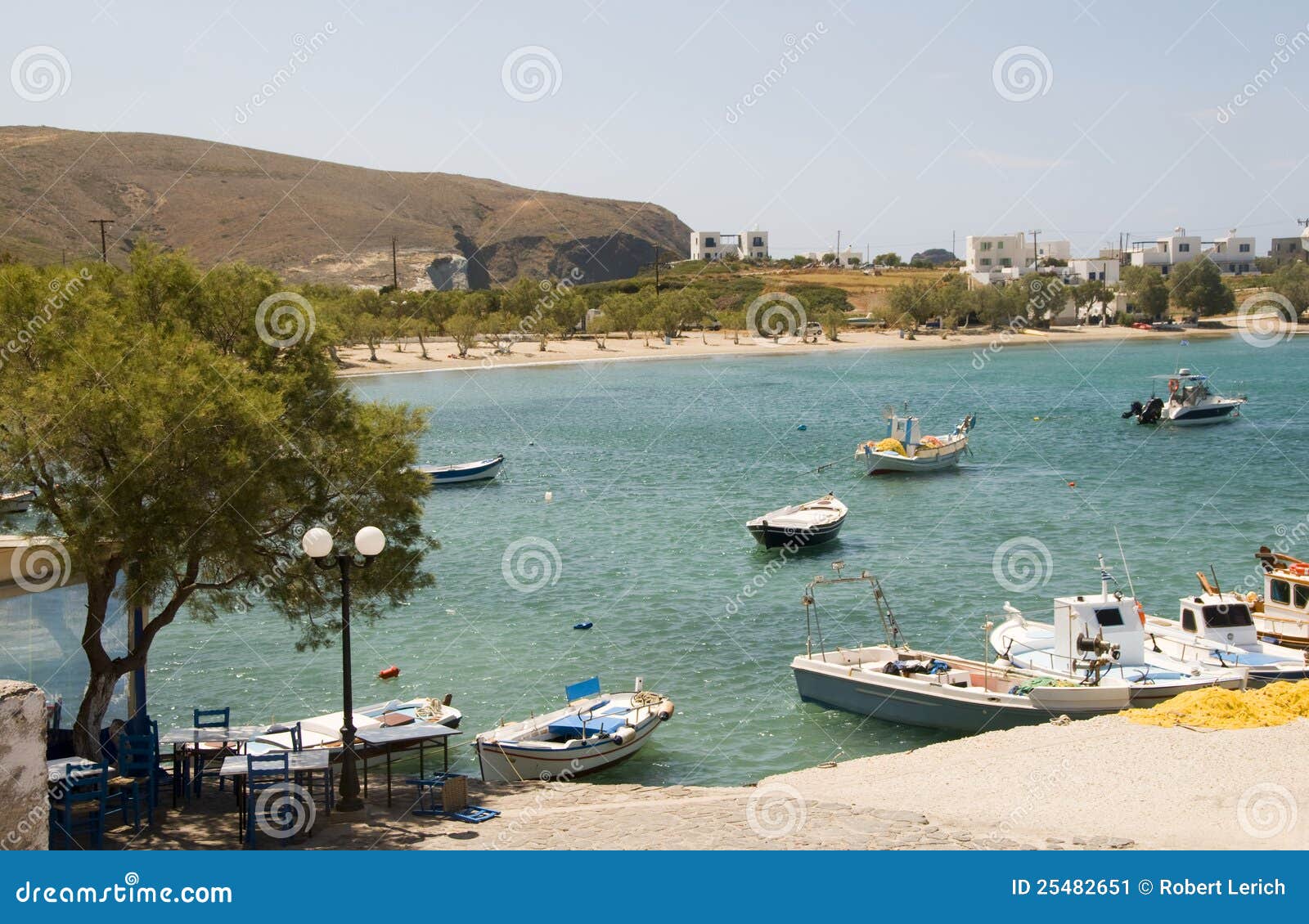 harbor beach pollonia milos cyclades greek island