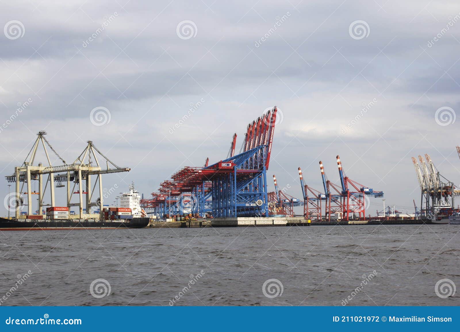 Harbor Cargo Freight Container Shipping Cranes in Hamburg Harbor for
