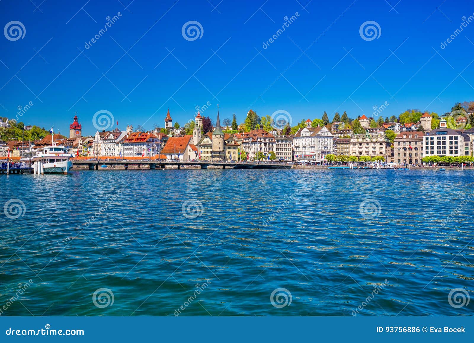 harbor in lucerne city with the view of lucerne lake and promenade