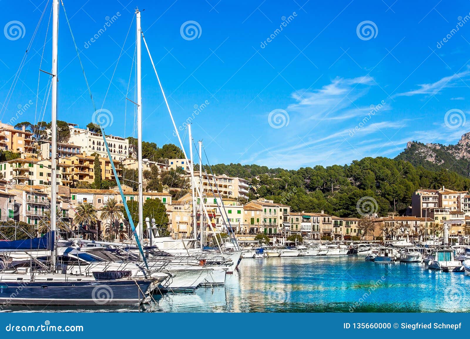 at the harbor of port de soller mallorca