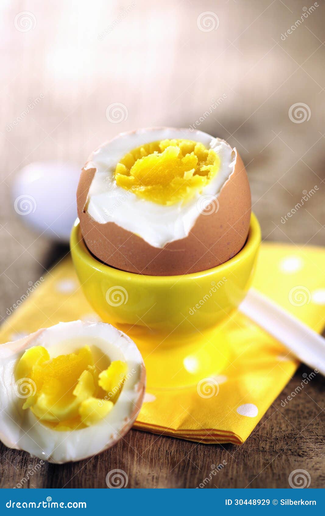 Hard Boiled Egg on Yellow Napkin Stock Image Image of drink, single