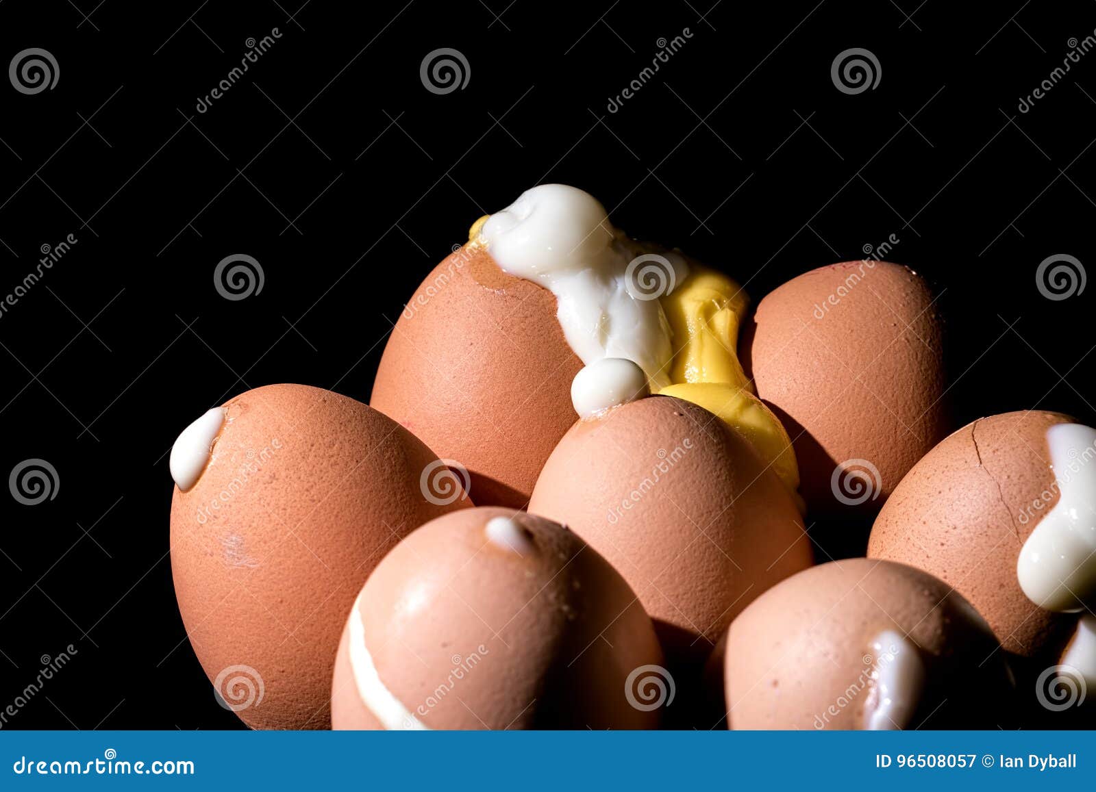 hard boiled eggs erupted from pierced and cracked shells.