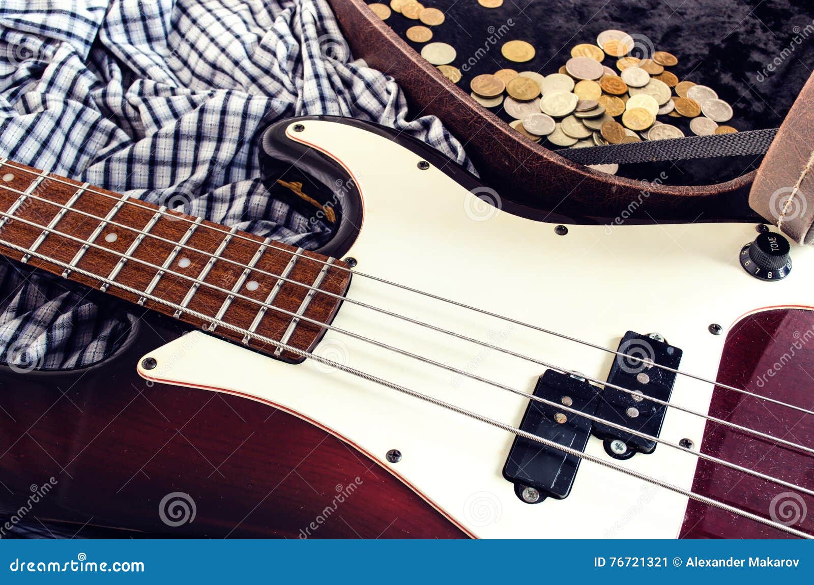 Hard case and bass guitar stock image. Image of case 76721321