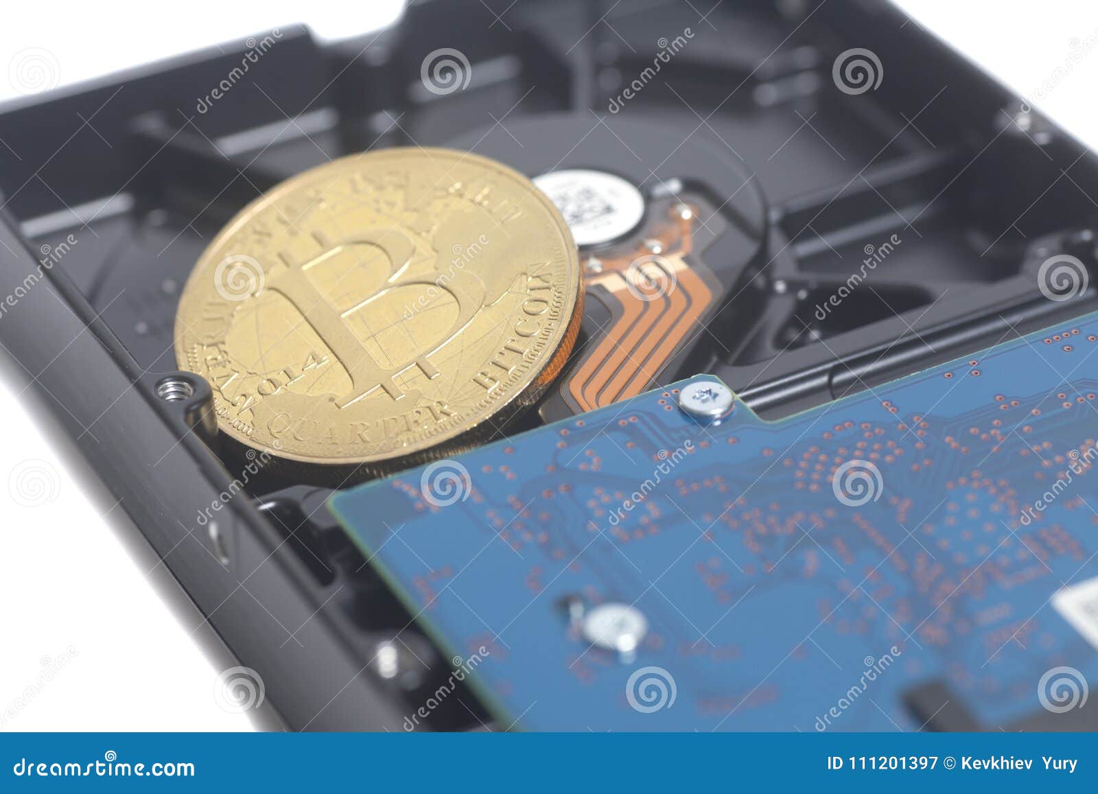 Hard Disk Drive with Bitcoin Stock Image Image of copy, center 111201397