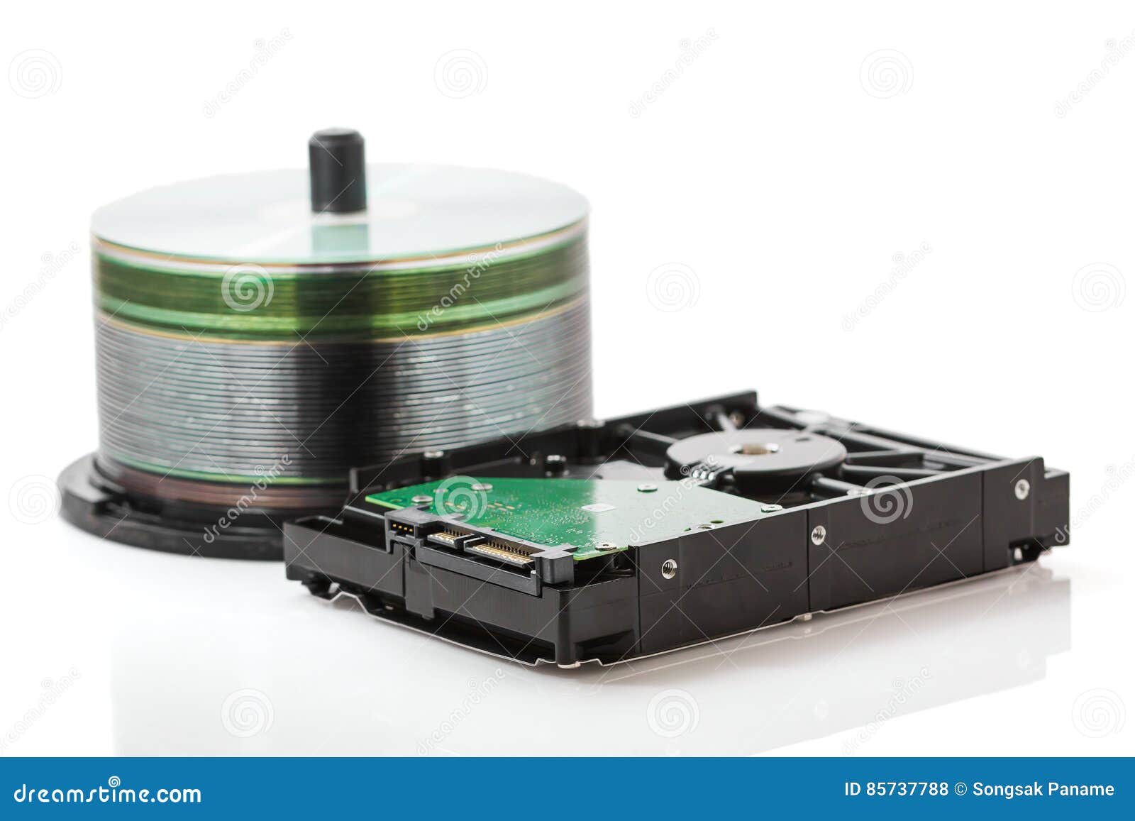 Hard Disk Drive and Compact Discs Stock Photo Image of white