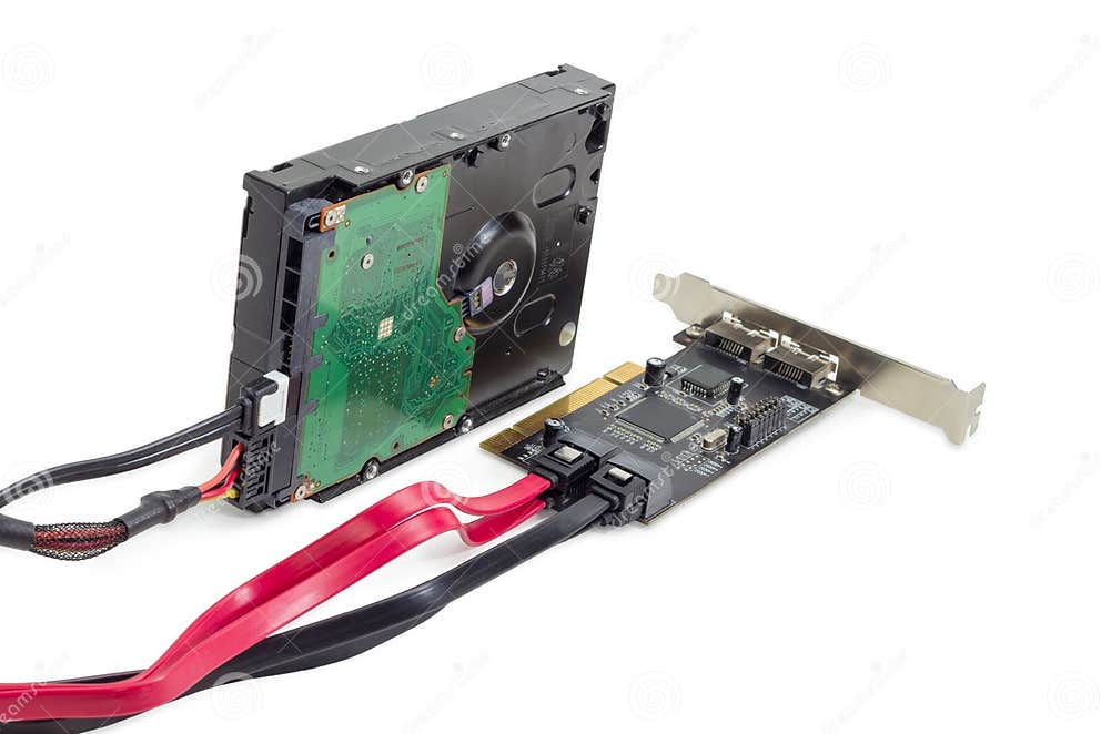 Hard Disk Drive and Disk Array Controller Card with Cables Stock Image Image of array, power