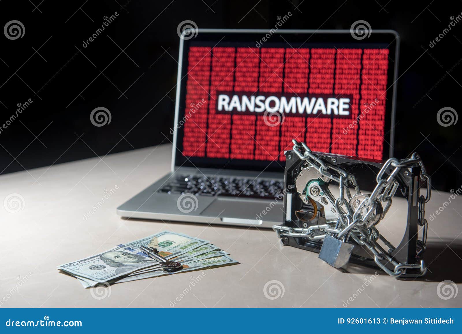 hard disk locked with monitor show ransomware cyber attack