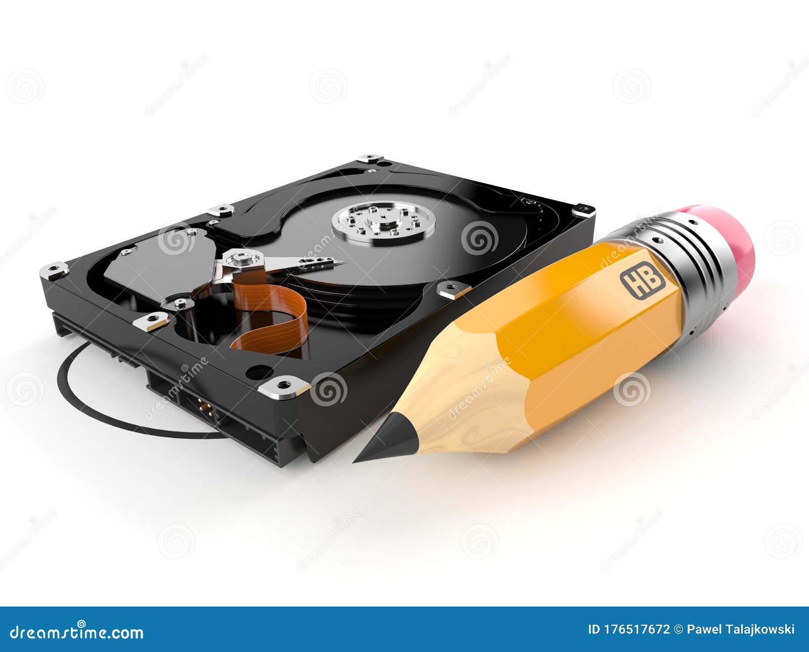 Hard drive with pencil stock illustration. Illustration of selected