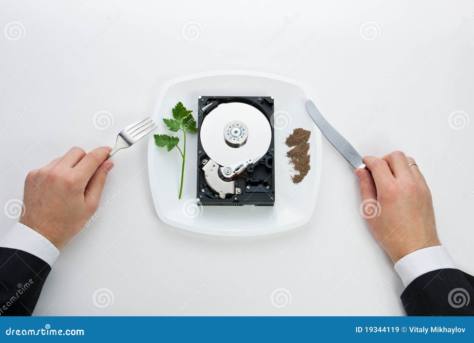 Hard drive is on a plate stock image. Image of dish, disk 19344119