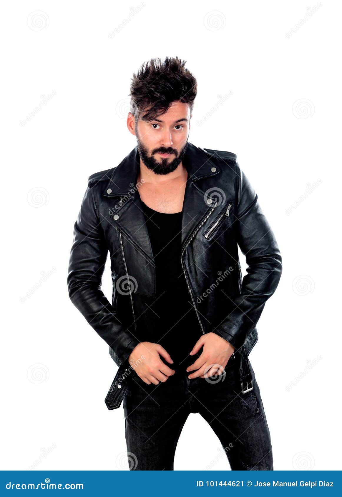 Hard Guy with Black Leather Jacket Stock Image Image of confident