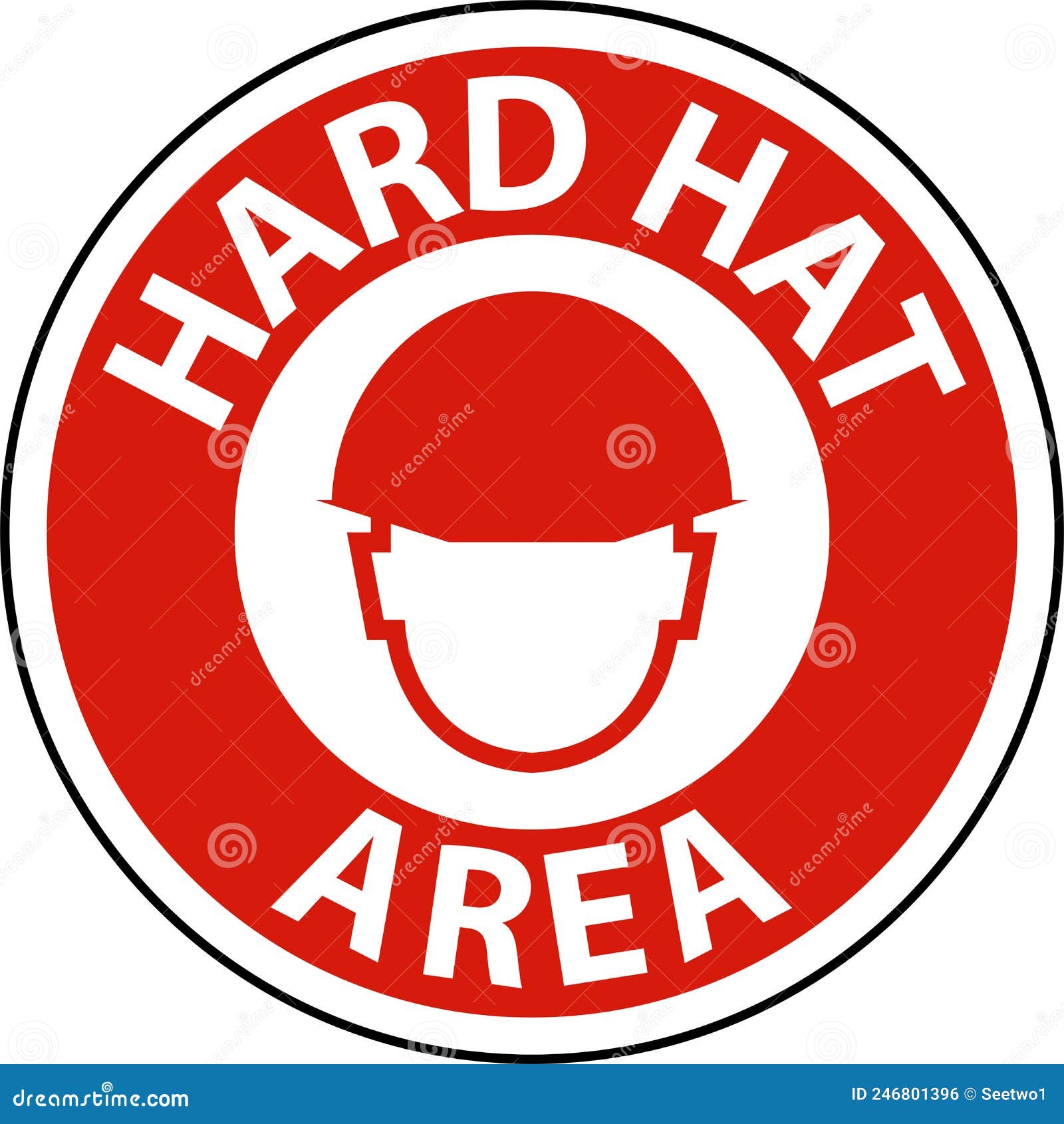 Hard Hat Area Floor Sign on White Background Stock Vector