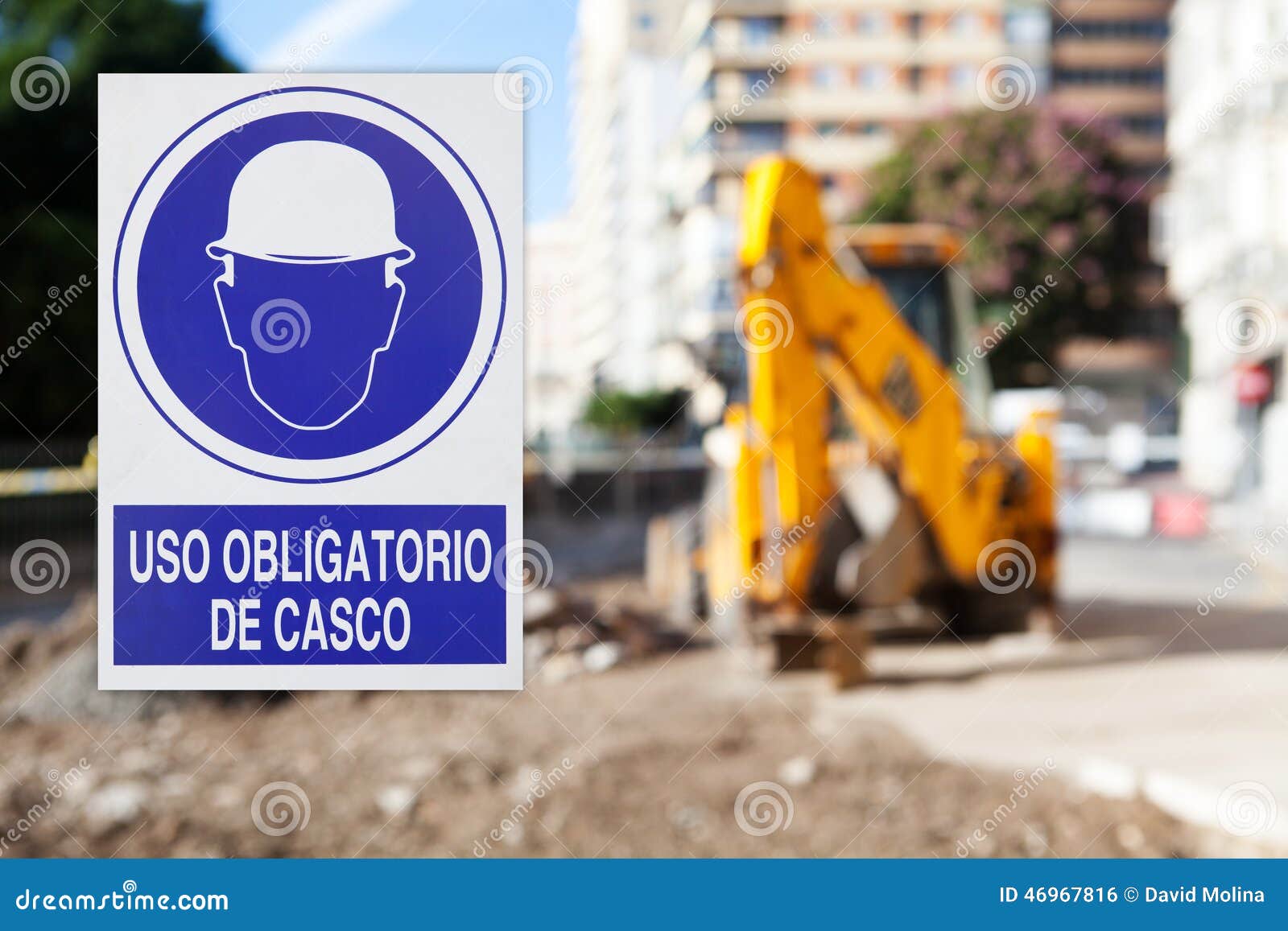Hard Hat Area, with Text in Spanish. Stock Photo Image of required