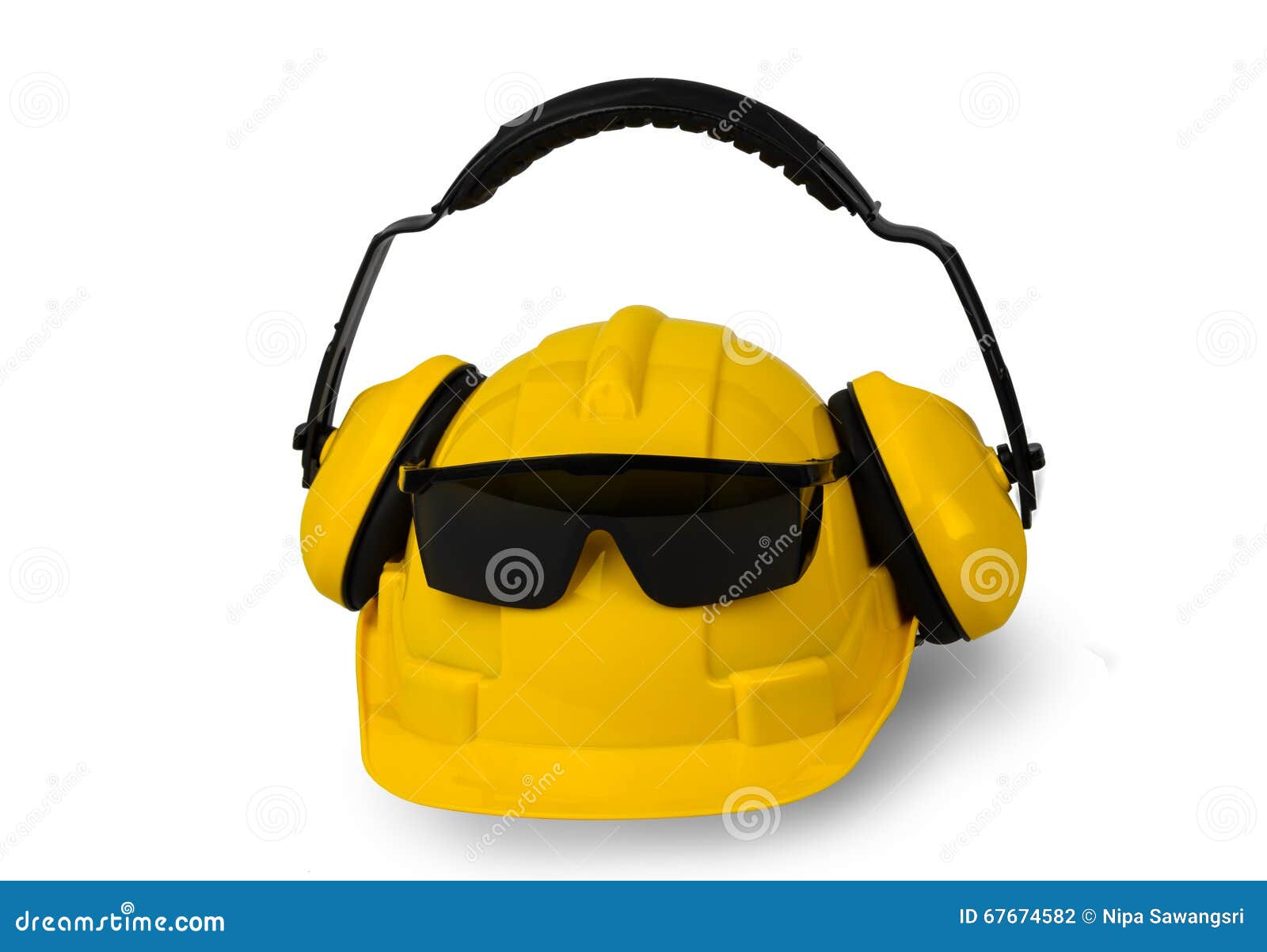 Hard Hat, Goggles and Ear Muffs Isolated Stock Photo - Image of