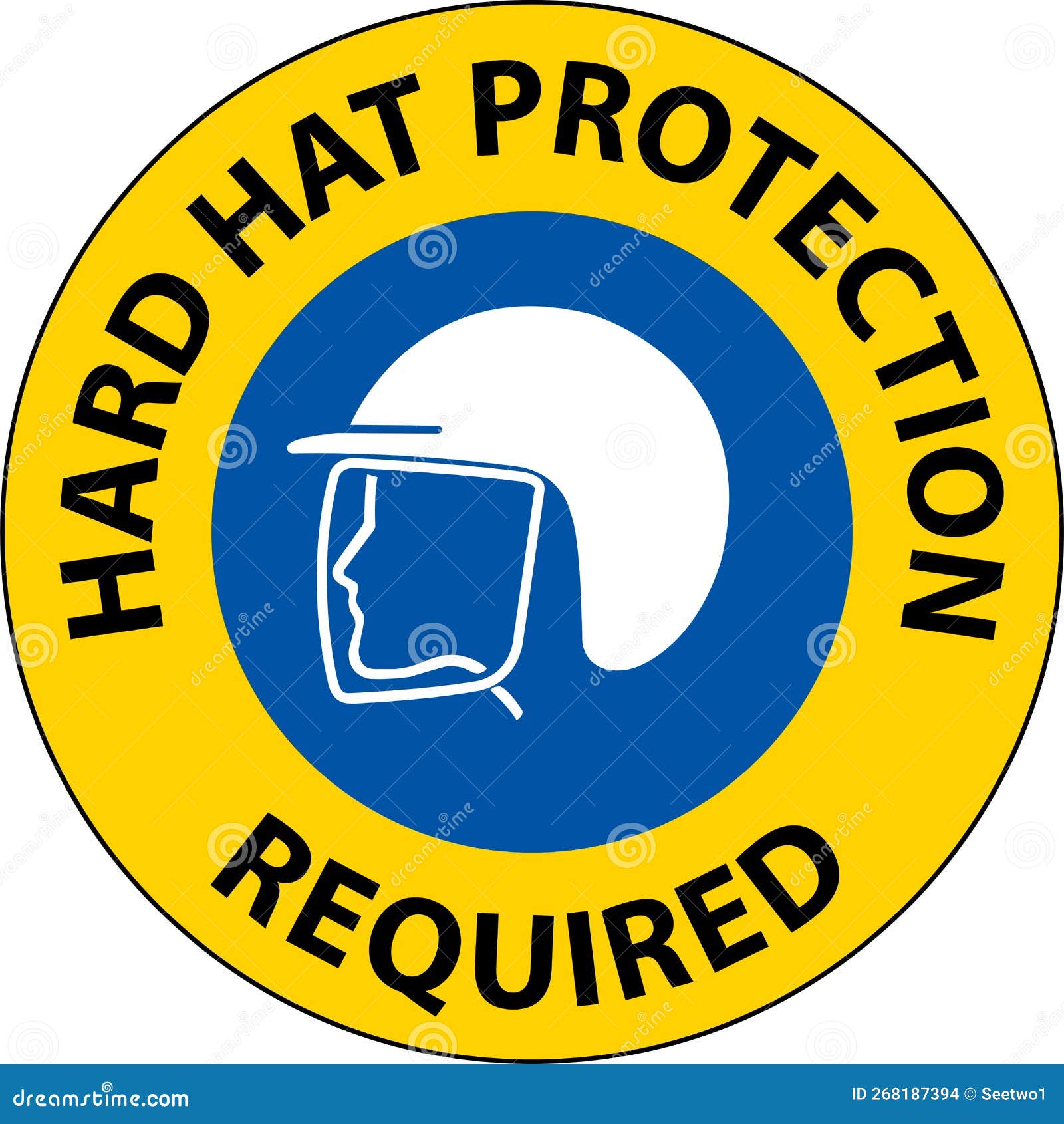 Hard Hat Protection Required Area Sign on White Background Stock Vector