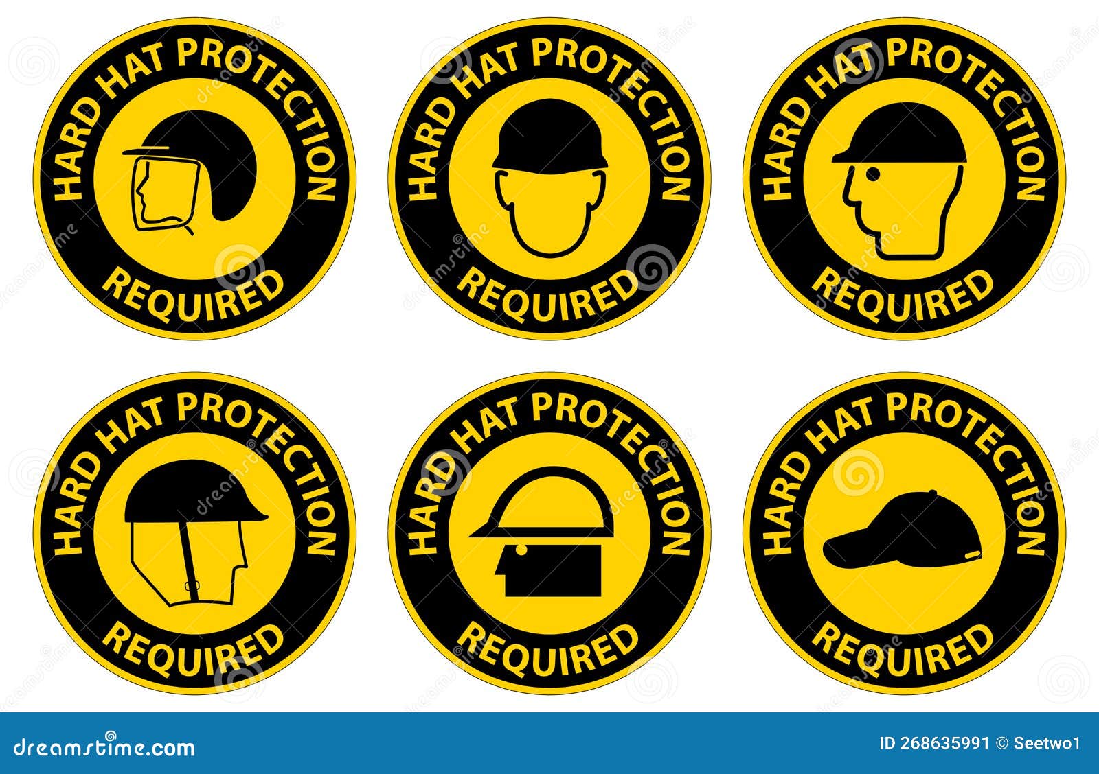 Hard Hat Protection Required Area Sign on White Background Stock Vector