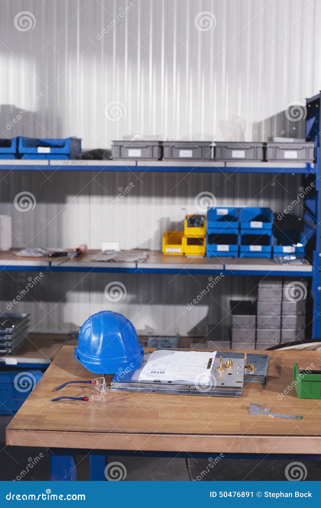 Hard Hat on Table in Workstation Stock Image Image of storage