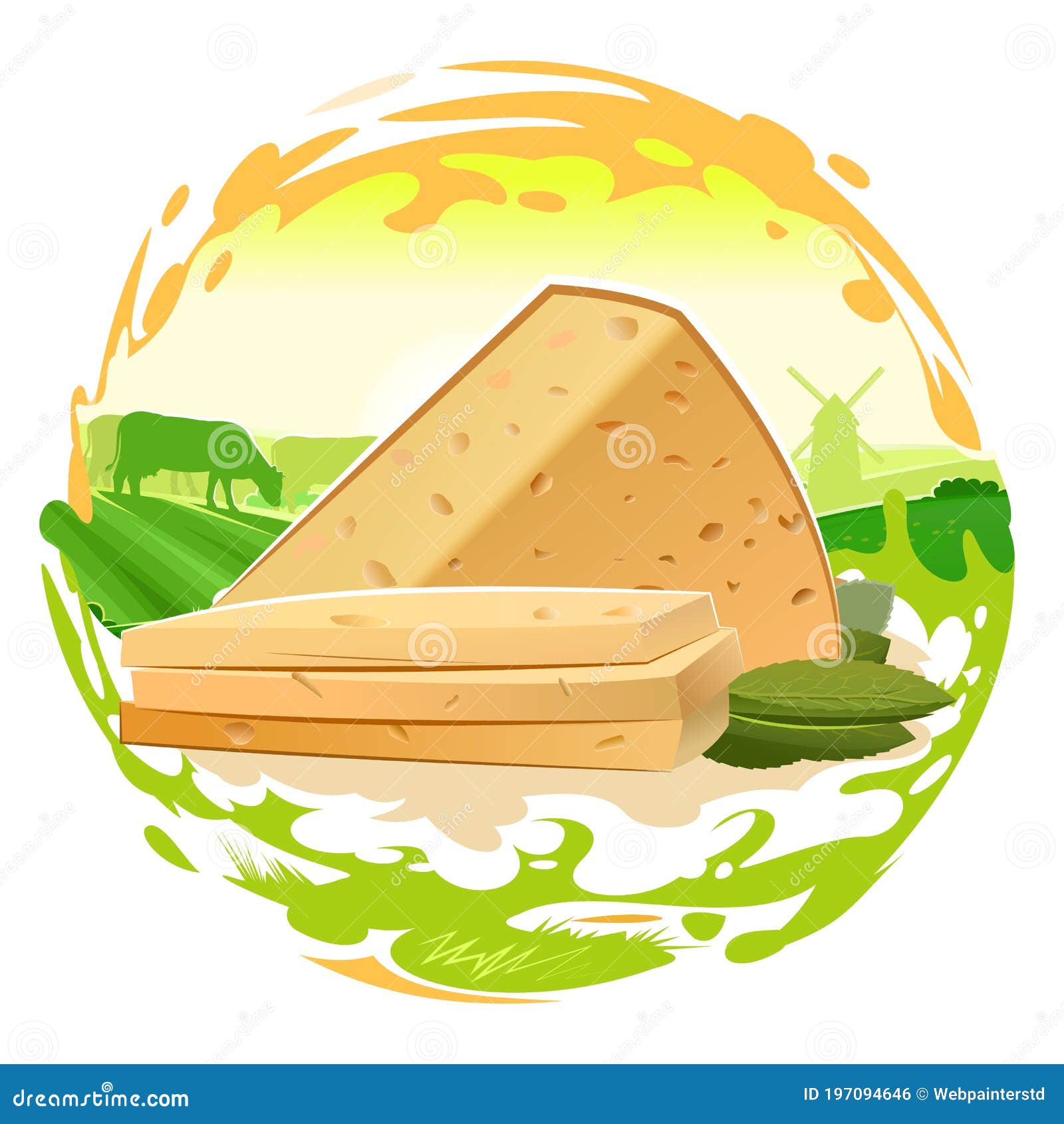 Hard, Rustic Perforated Cheese. Isolated Vector Object on White