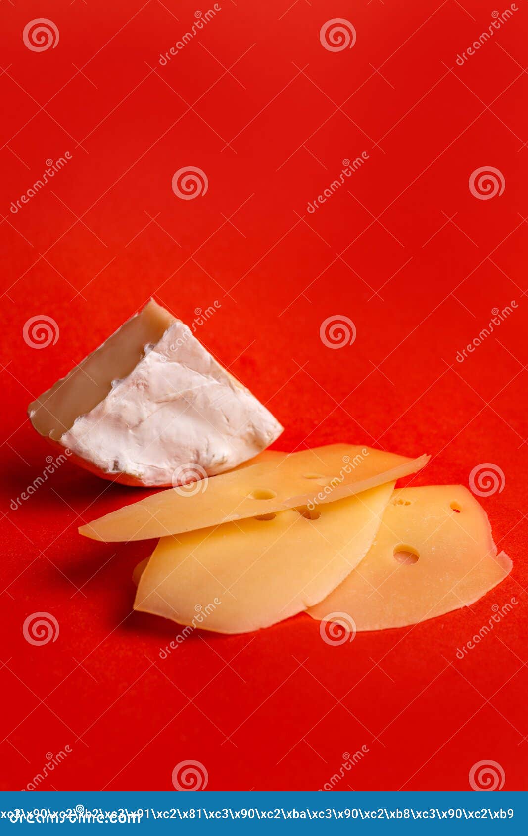 Med vilje Koordinere suge Hard and Soft Cheese with White Mold on a Red Background Stock Image -  Image of snack, green: 232040343