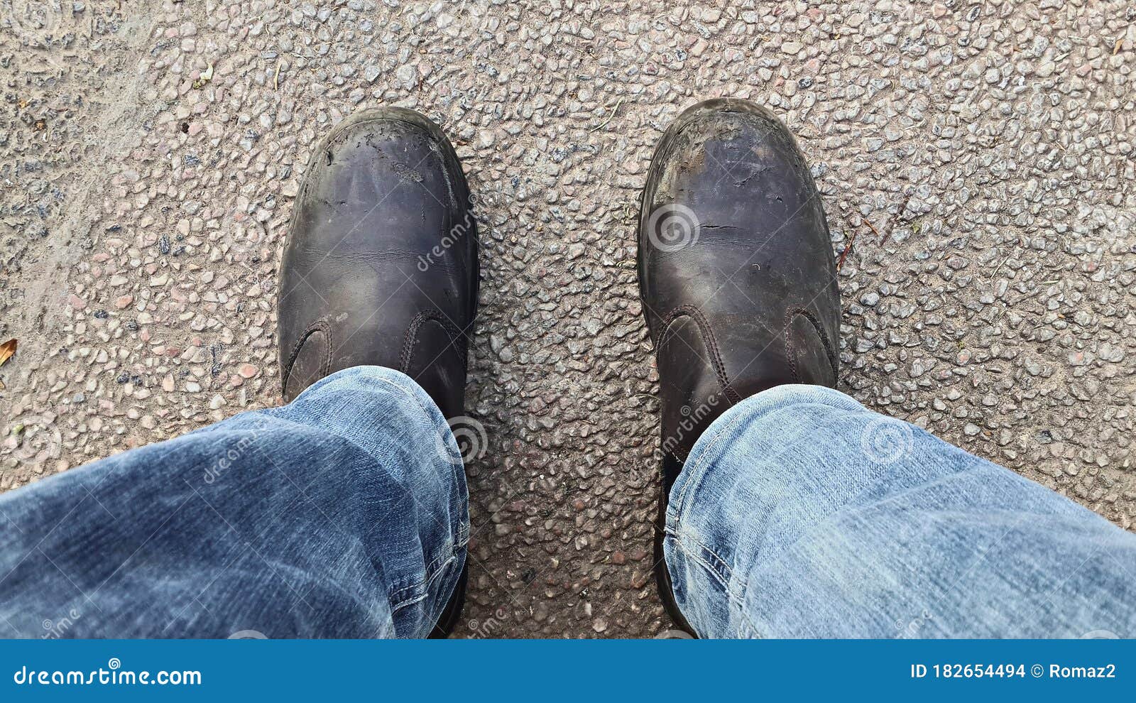 Hard Worker Looking To His Torn Old Shoes Stock Photo - Image of jagged ...