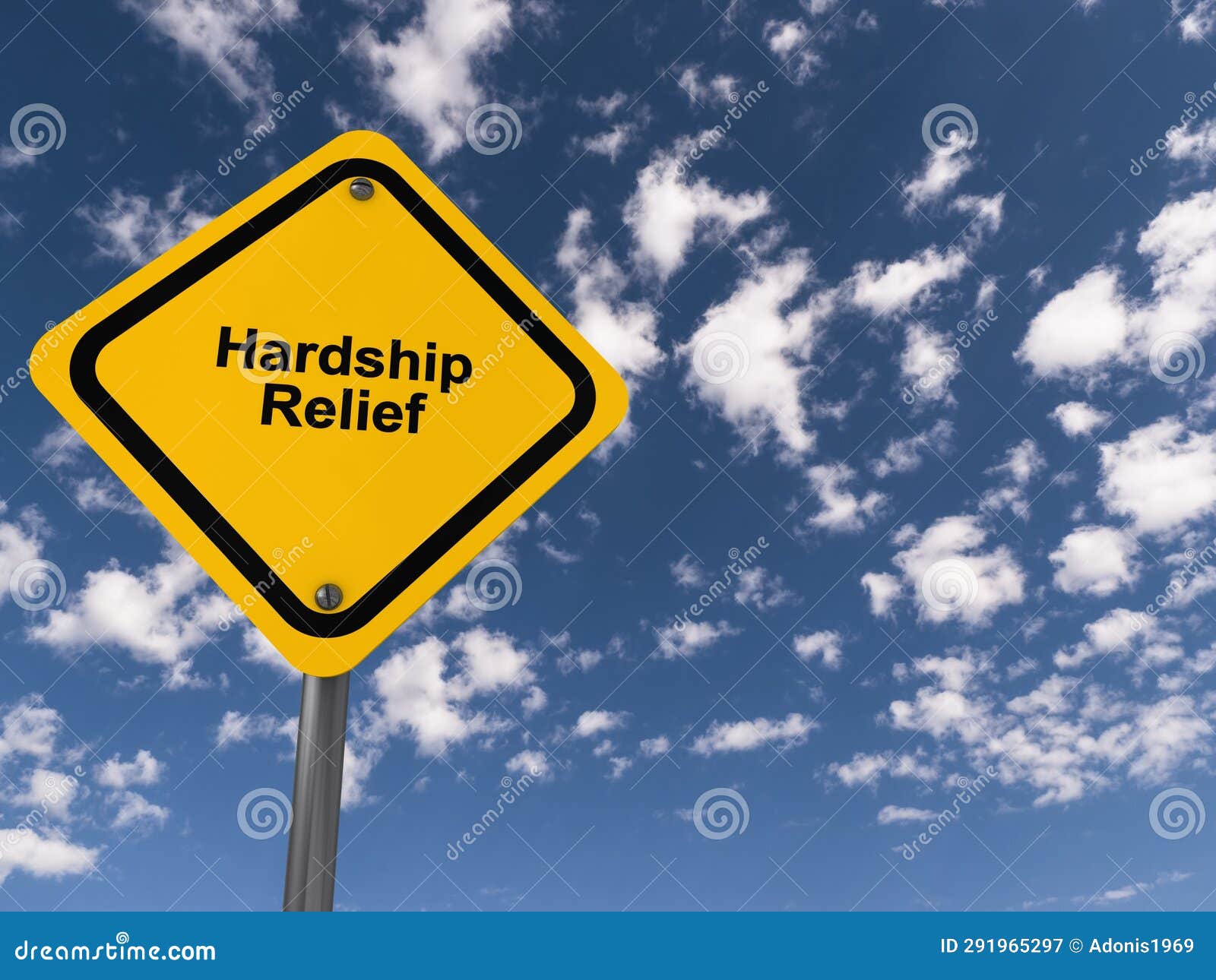 hardship relief traffic sign on blue sky