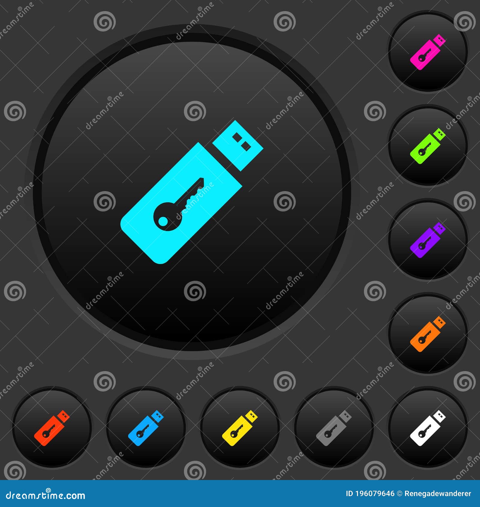 hardware key dark push buttons with color icons