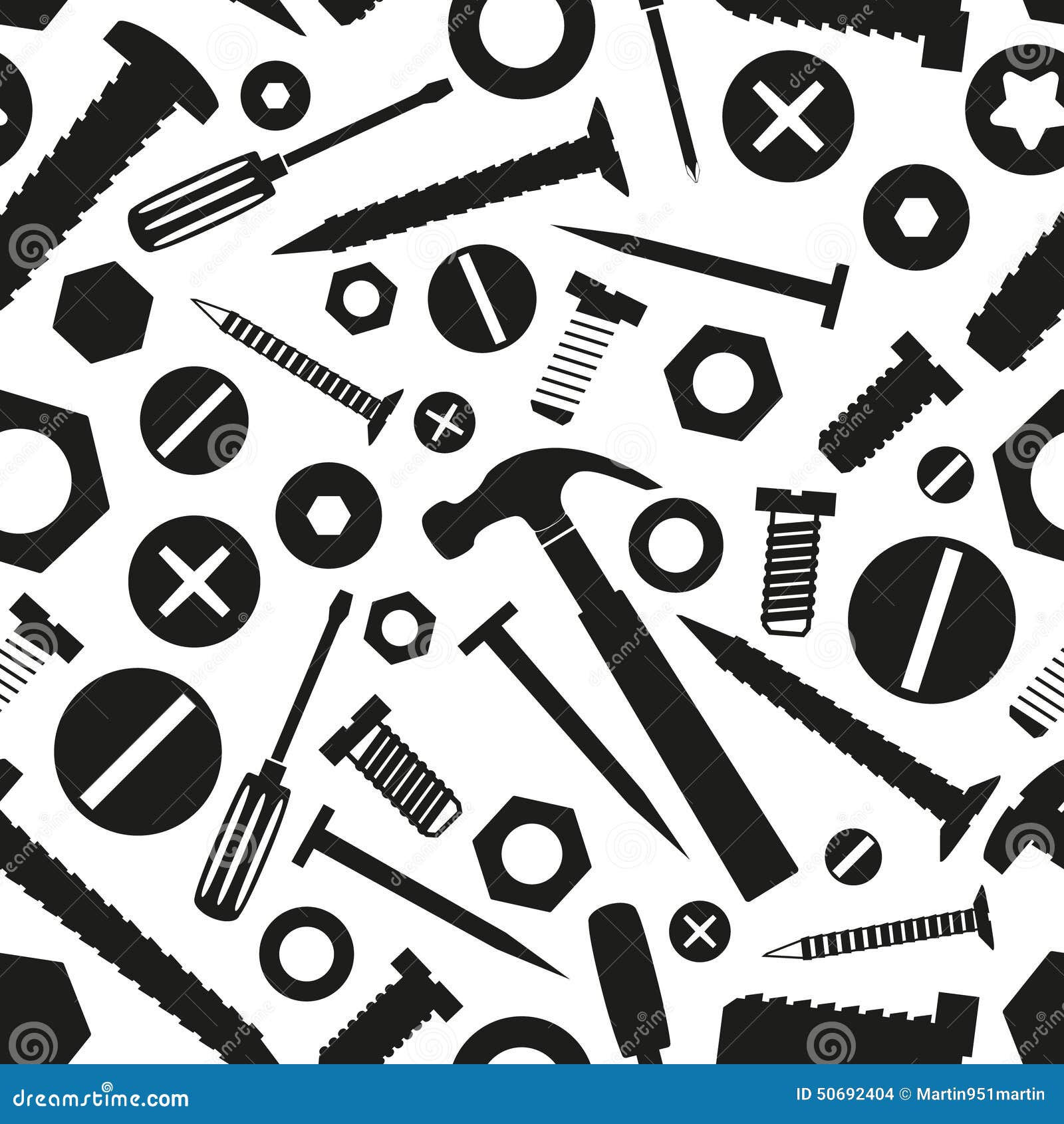 hardware screws and nails with tools seamless pattern