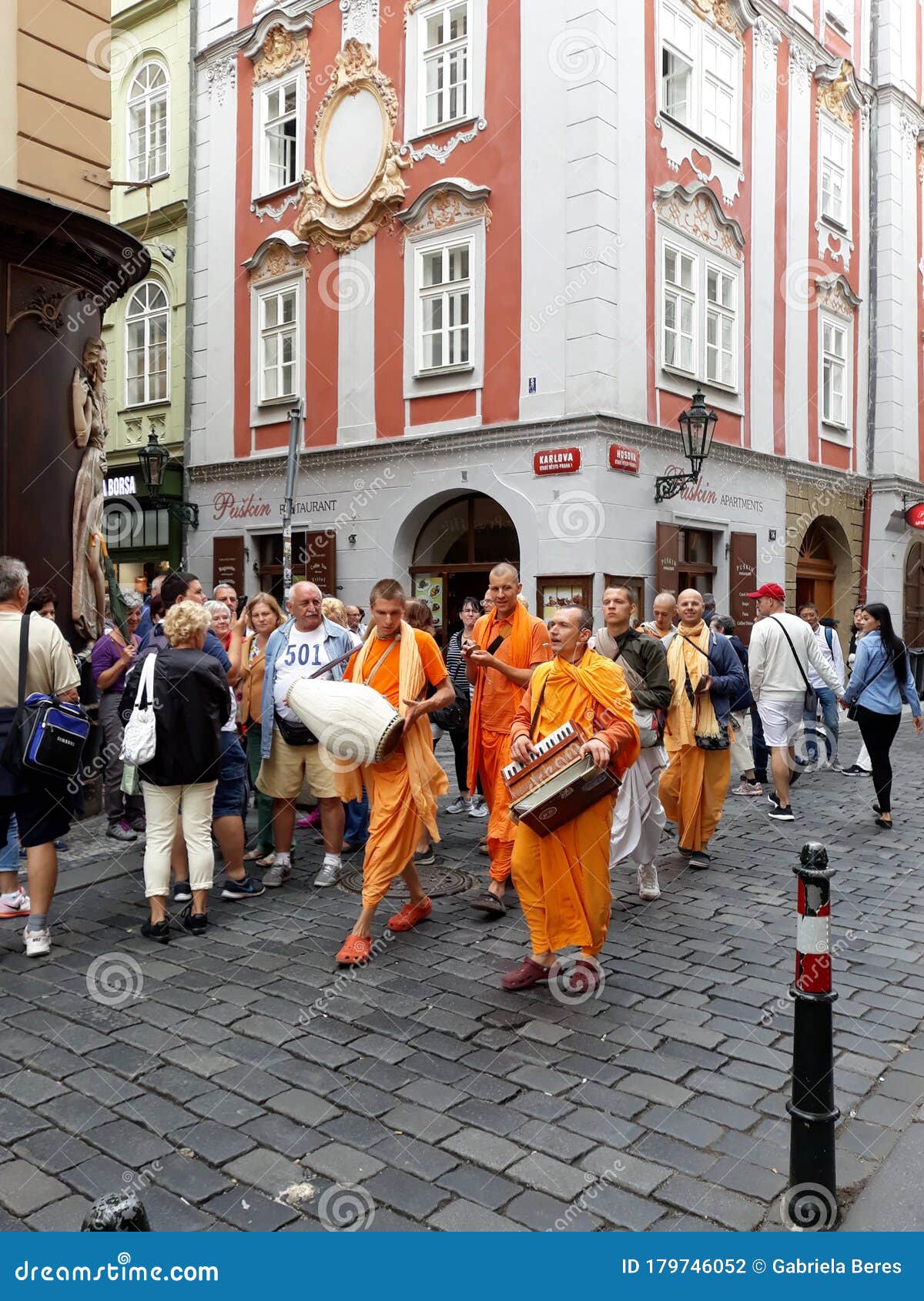 Hare Krishna Monks on Street in Prague. Editorial Image - Image of