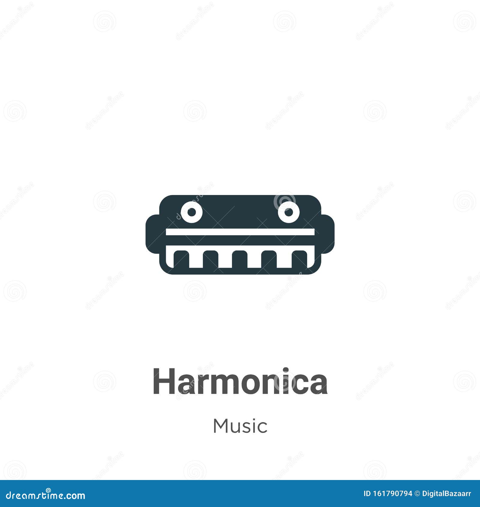 Harmonica Vector Icon on White Background. Flat Vector Harmonica Icon