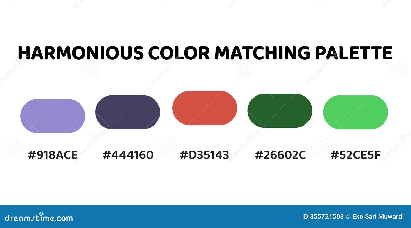 harmonious color palette with five colors. this palette combines warm and cool tones, balanced and visually appealing