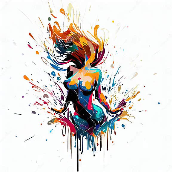 Harmonious Melodies Girl Music Splash Vector Art on White,Generative(09)