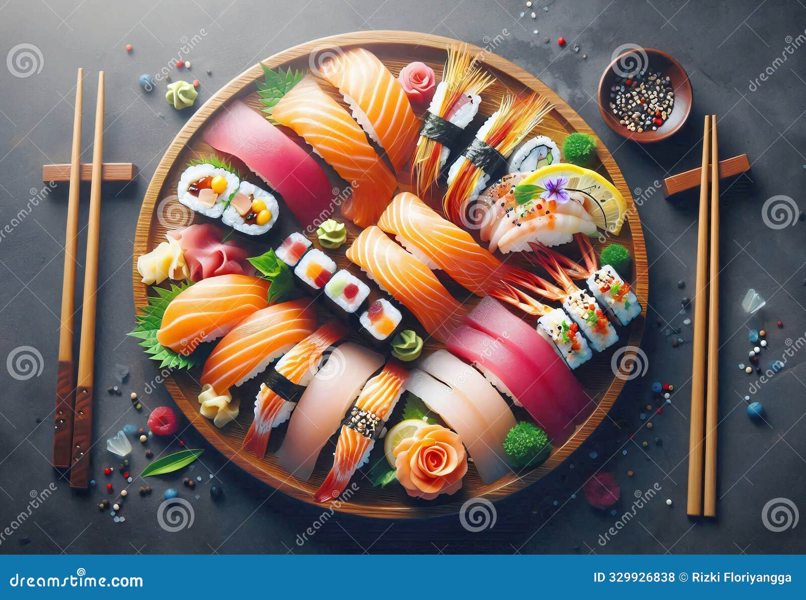 a harmonious presentation of rolls on a beautiful round wooden canvas