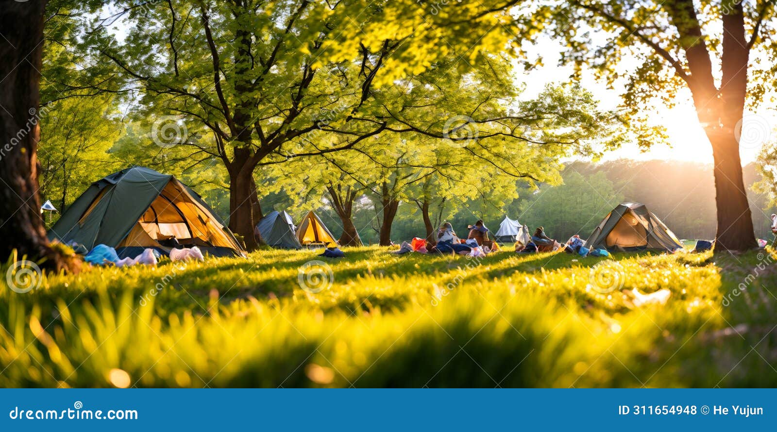 harmony with nature: serene camping scene during golden hour