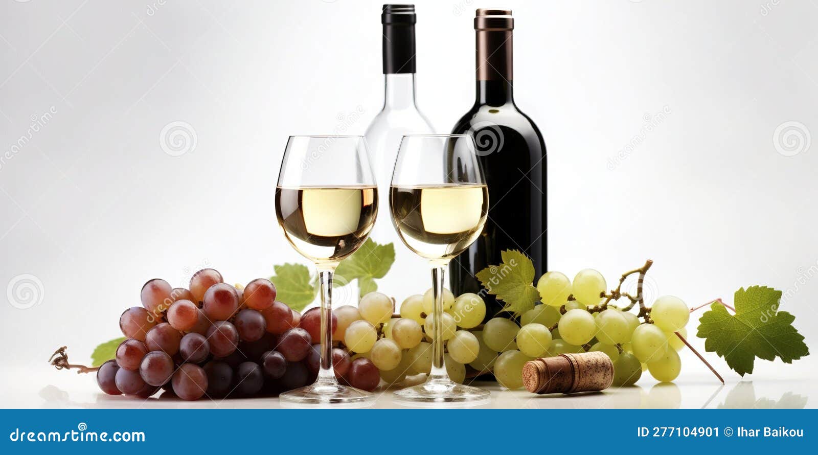 Harmony of Wine Two Glasses and Grape Clusters Stock Illustration