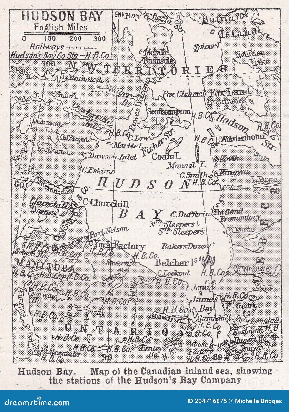Vintage Map of Hudson Bay 1900s Stock Illustration - Illustration of