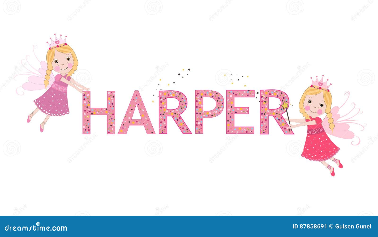 Harper Female Name with Cute Fairy Stock Vector Illustration of black, label 87858691