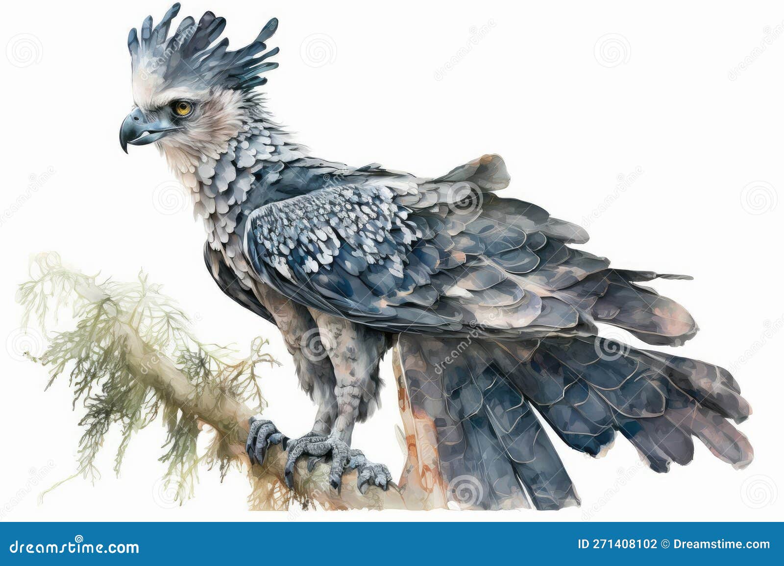 Full Body Harpy Eagle Watercolor, Largest, Powerful Birds. Isolate