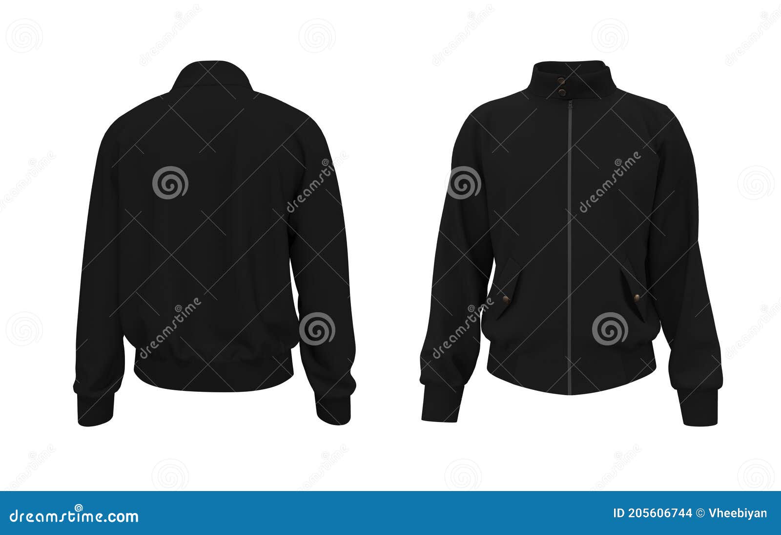 Harrington Jacket Mockup Front and Back Views, 3d Illustration, 3d ...