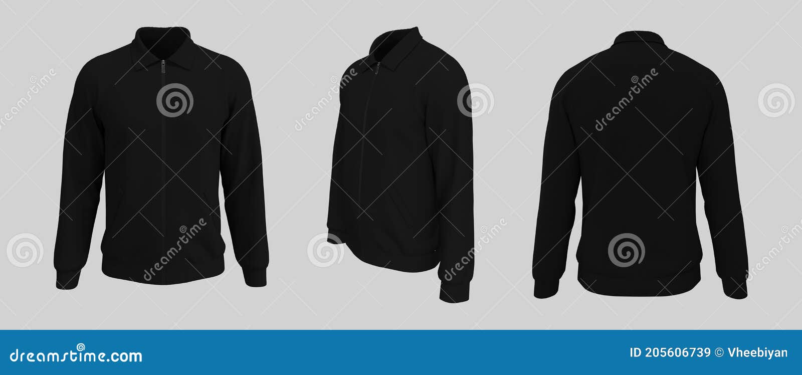 Harrington Jacket Mockup Front, Side and Back Views, 3d Illustration ...