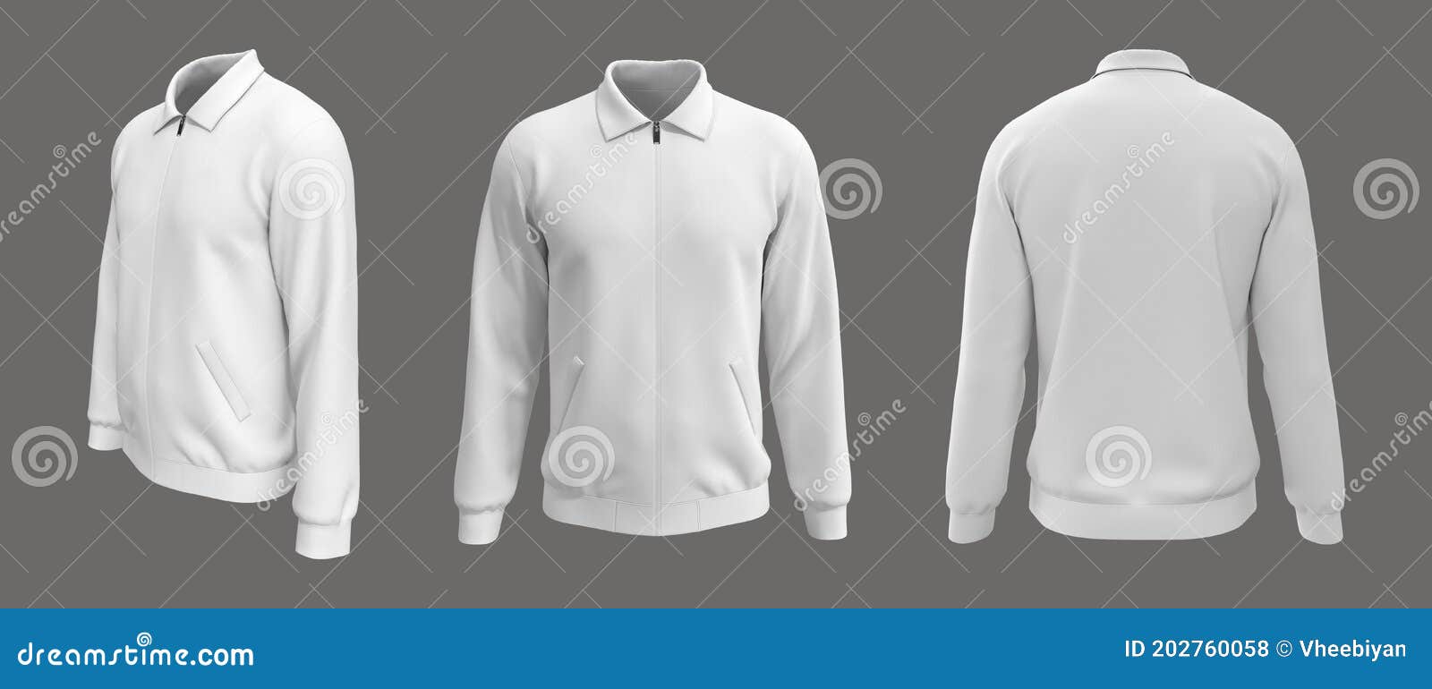 Harrington Jacket Mockup Front, Side and Back Views Stock Illustration ...