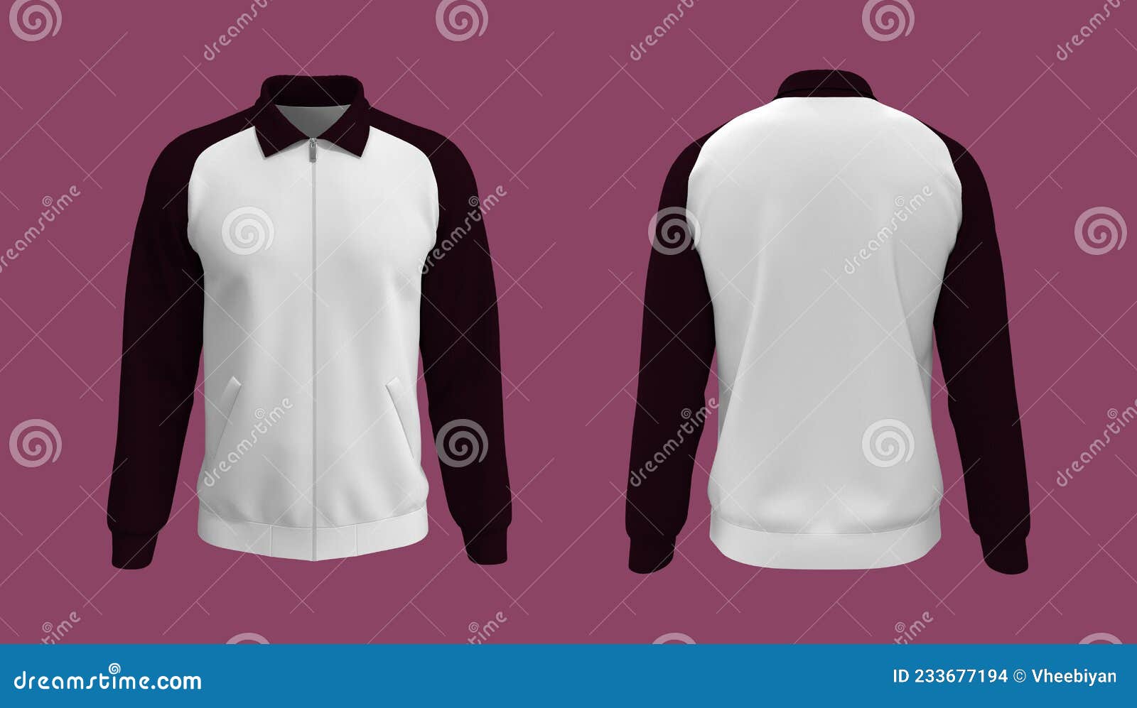 Harrington Raglan Jacket Mockup Front, Side and Back Views Stock Illustration Illustration of