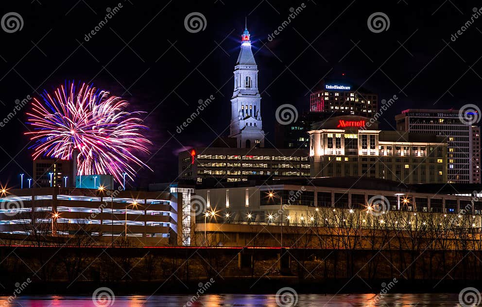 Hartford Connecticut New Year Fireworks Editorial Stock Photo Image