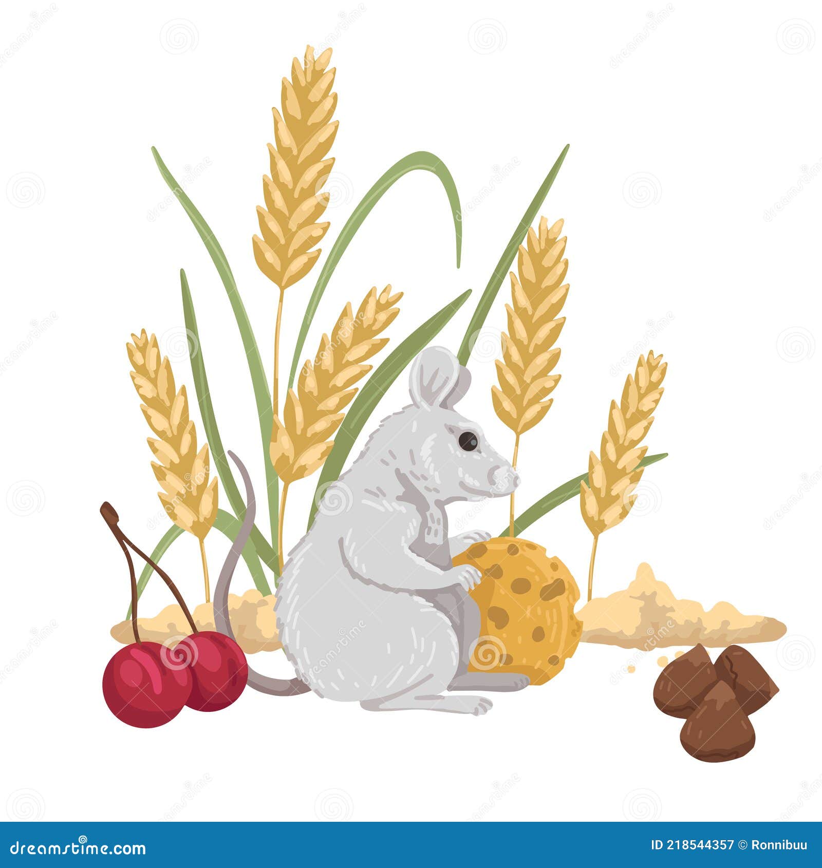 Harvest Mouse, Mouse Food, Pet Food, Grains, Berries, Cheese and Nuts.  Vector Cartoon Illustration Stock Vector - Illustration of mousy, vector:  218544357