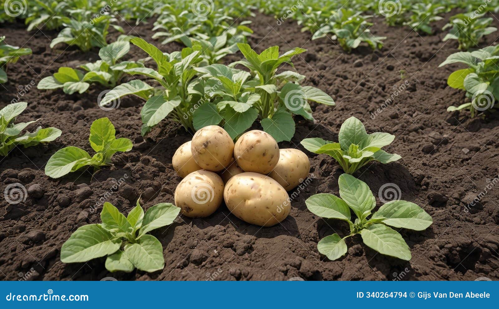 harvest time golden potato in lush field