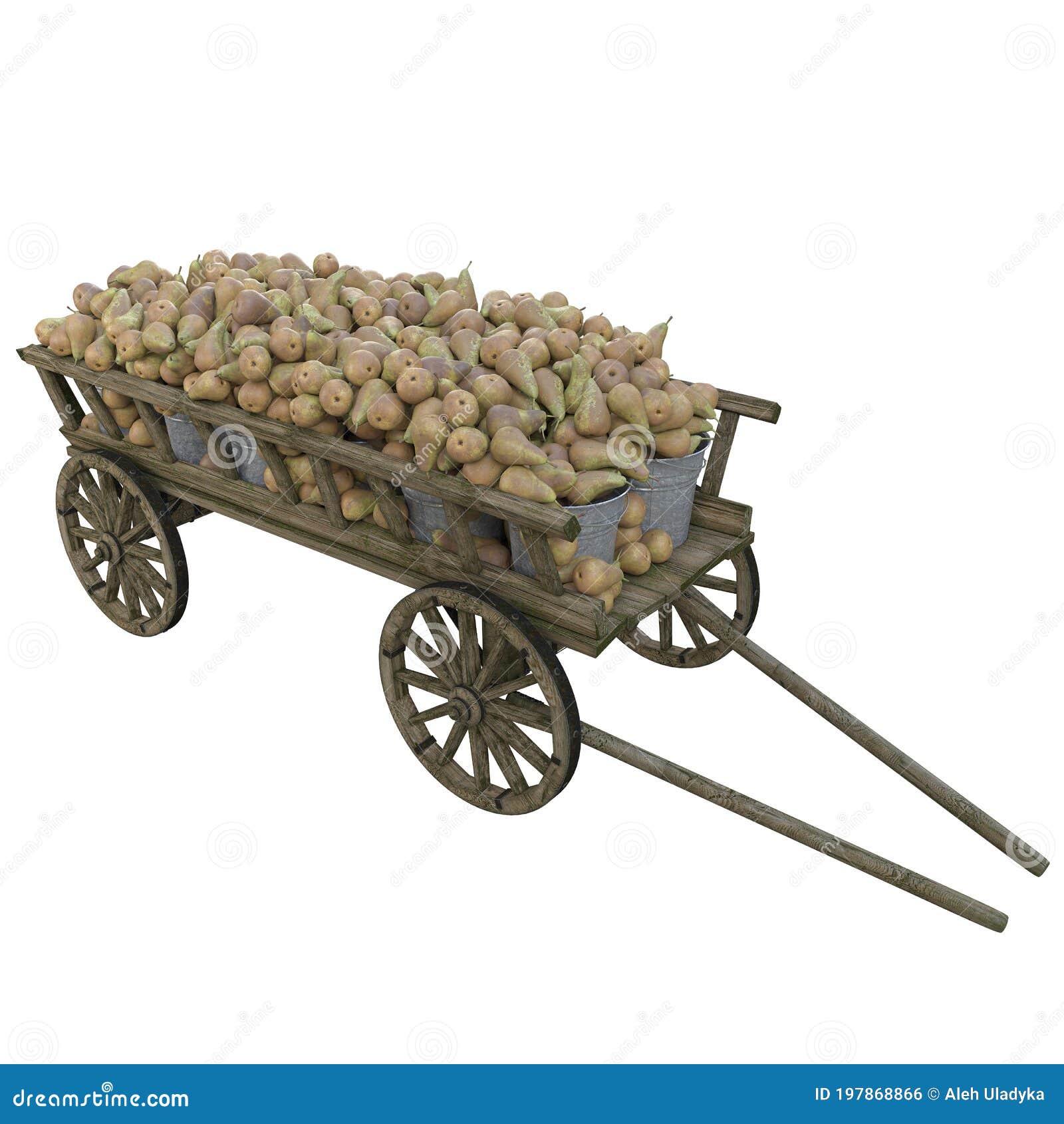 harvest pears in a wooden cart