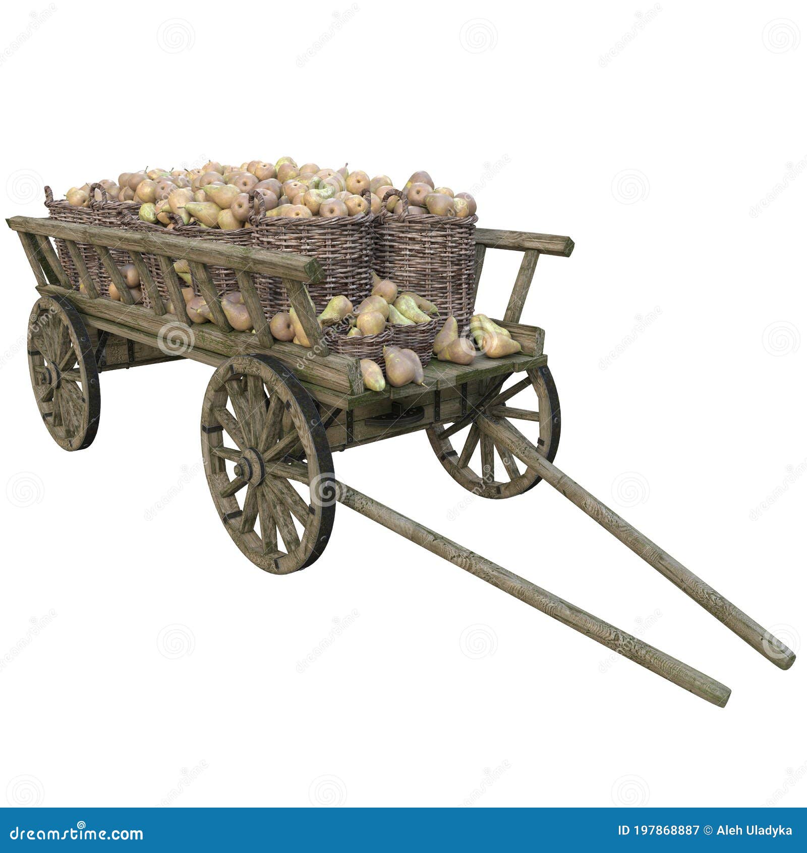 harvest pears in a wooden cart
