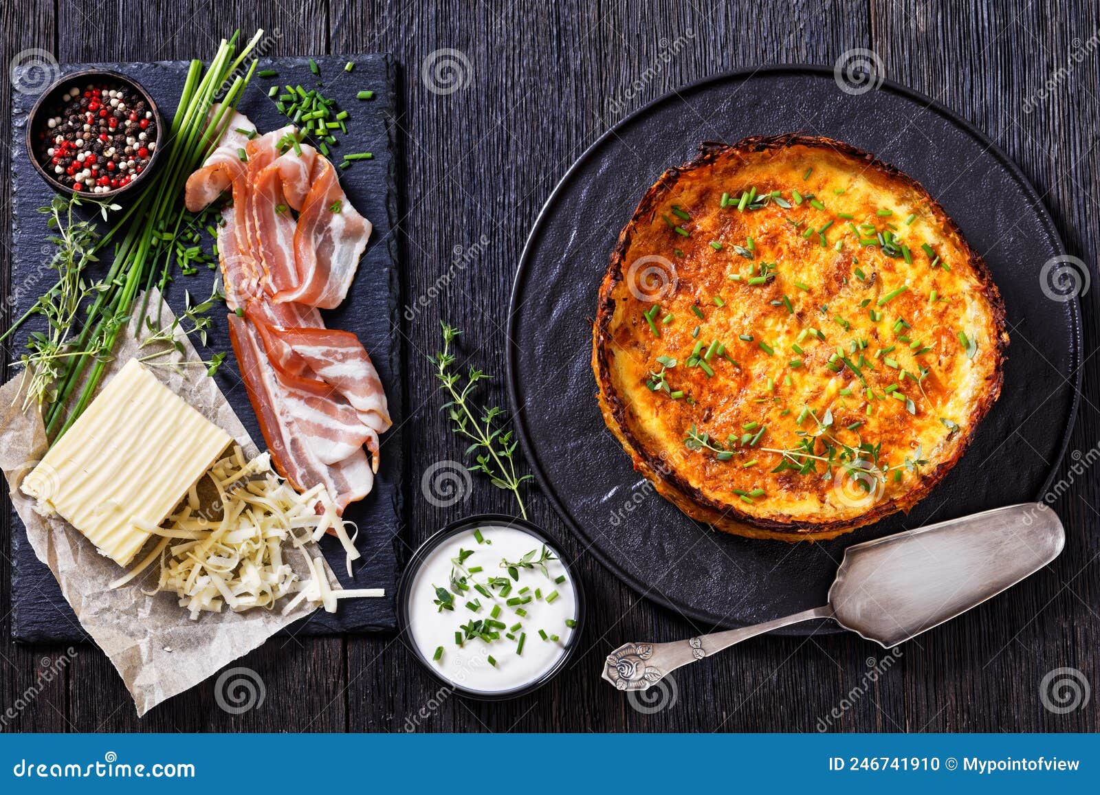 Bacon and Cheese Quiche with Hash Brown Crust Stock Photo - Image of ...