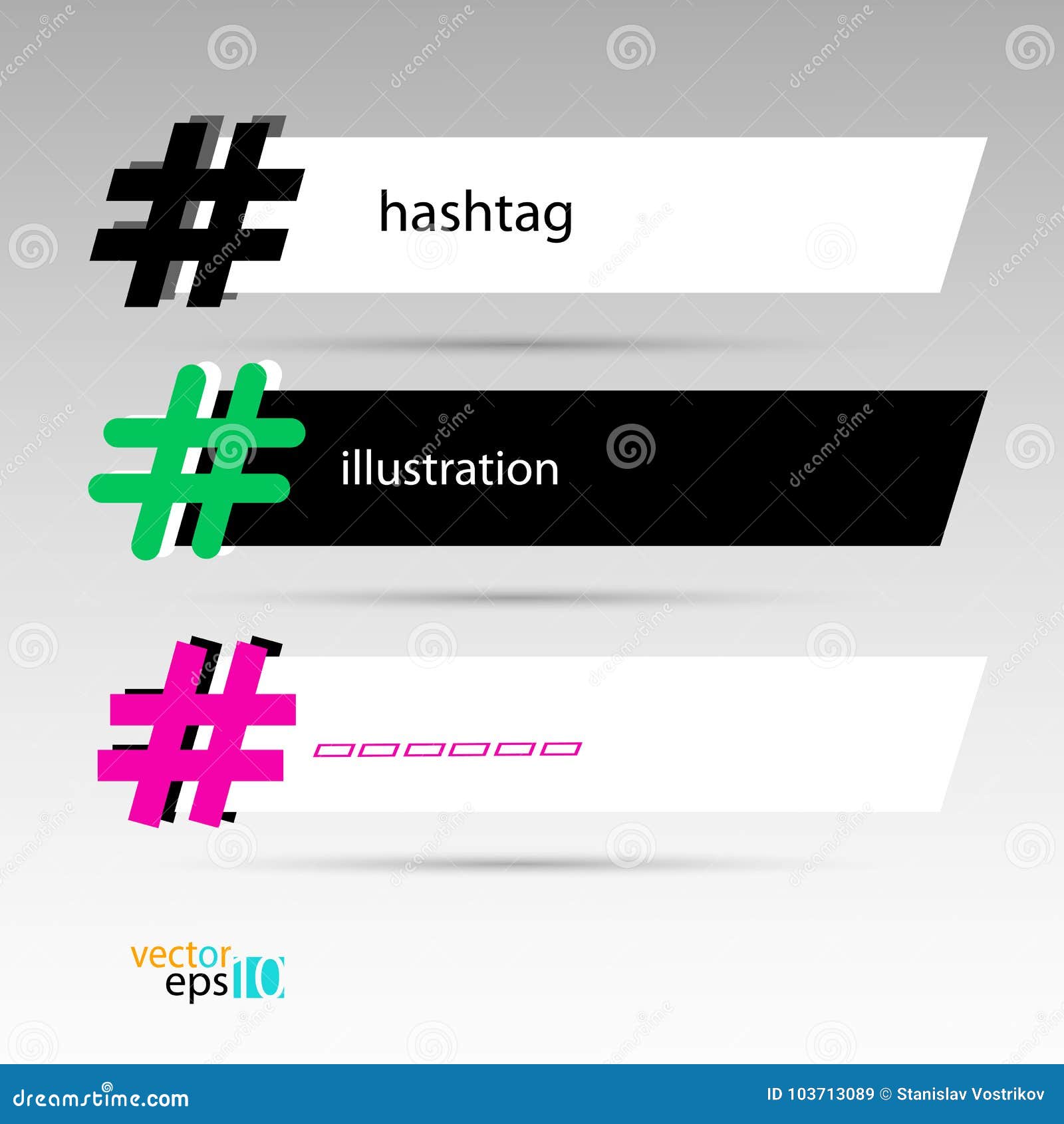 Hashtag Banner Rectangular for Background White and Black Vector Stock